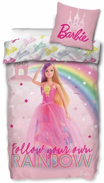 Billede af Barbie sengetøj - 140x200 cm - Barbie - Rainbow sengesæt - 2 i 1 design - Dynebetræk i 100% bomuld